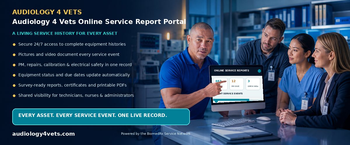 Audiology 4 Vets Online Service Report Portal β every service event, live in your secure online report portal; view a sample report